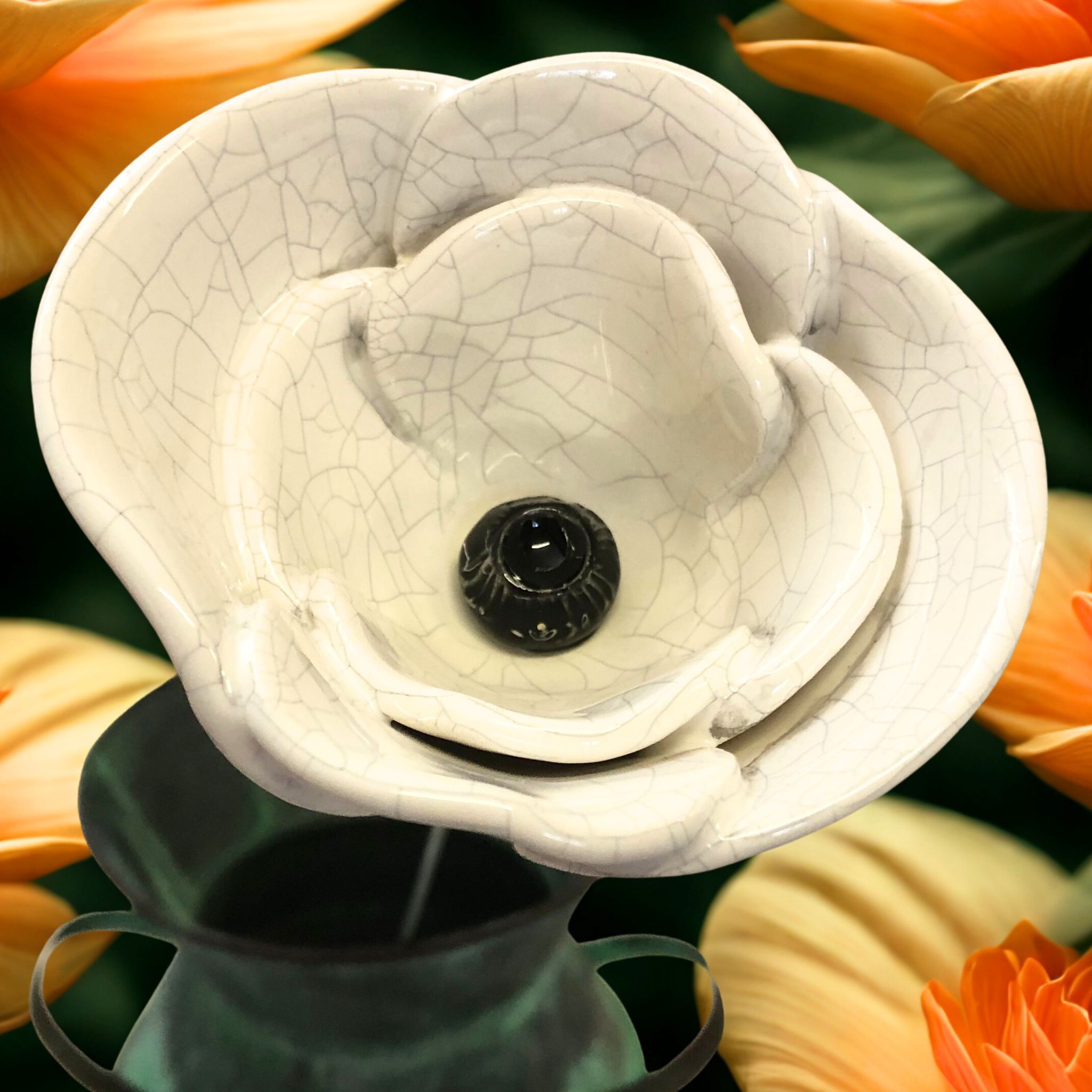 Coquelicot-double-en-ceramique-blanc-craquele-sur-tige